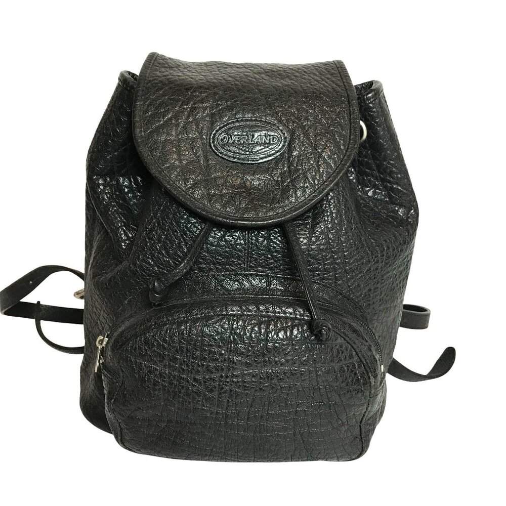 Overland Womens Black Water Buffalo Leather Backpack Exerior Pocket